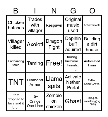 Minecraft Movie Bingo Card