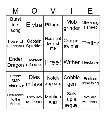 MC movie Bingo Card