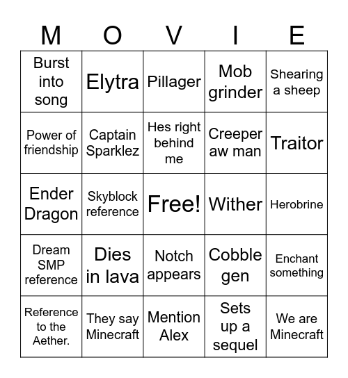 MC movie Bingo Card