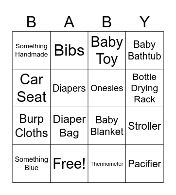 Baby Shower Gift Bingo! Bingo Card