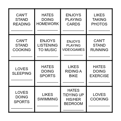 LIKES AND DISLIKES Bingo Card