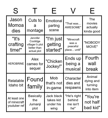 Minecraft Movie Bingo Card