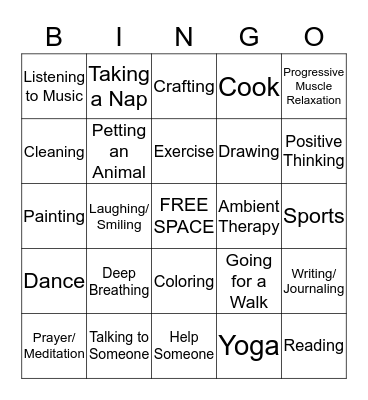 Coping Skills Bingo Card