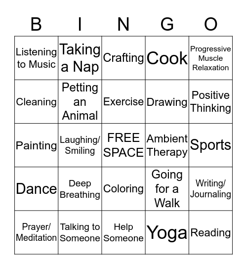 Coping Skills Bingo Card