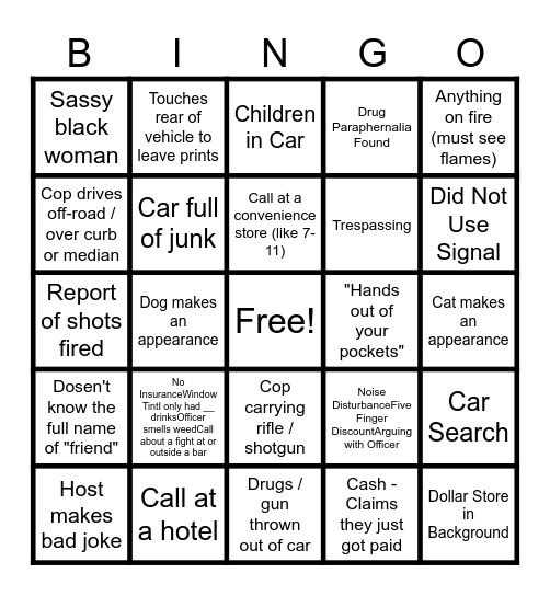 On Patrol Live Bingo Card