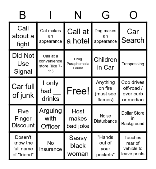 On Patrol Live Bingo Card