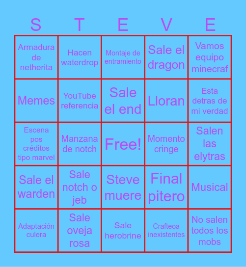 Minecraft Bingo Card