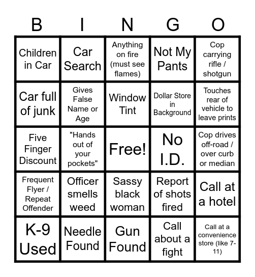 On Patrol Live Bingo Card