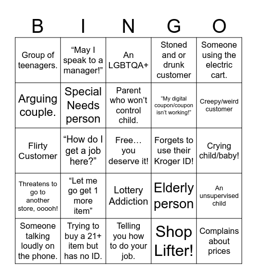 Kroger Bingo Card