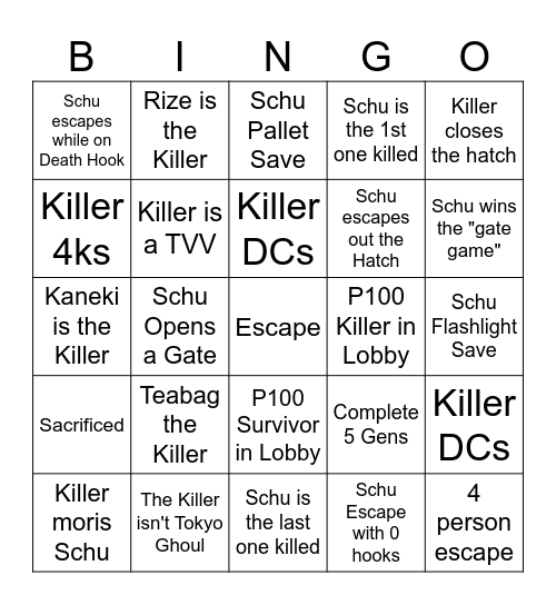 DBD Bingo Card