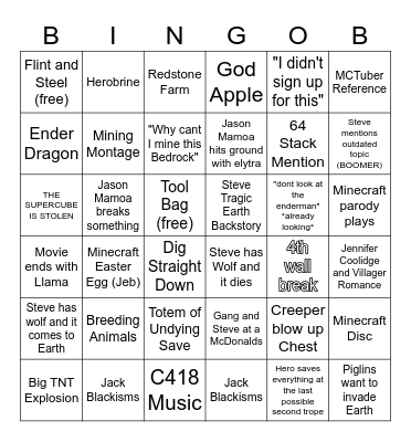 Minecraft Movie Bingob Bingo Card