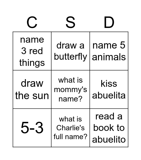 Charlie Bingo Card