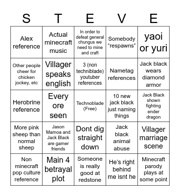 Minecraft Bingo Card