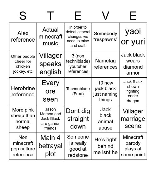 Minecraft Bingo Card