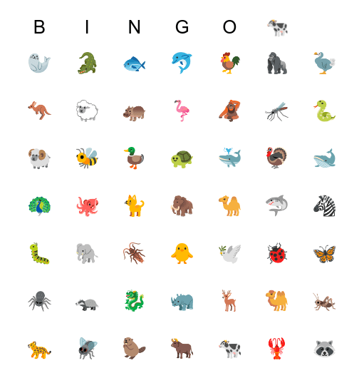 🐏🐂🦌🐄🐏🐂🐏🦌🐂🦌🐏🦌🦒🐏🦒🦒🐏 Bingo Card