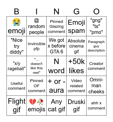 Instagram Comments Bingo Card