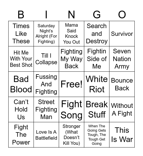 FIGHT NIGHT Bingo Card