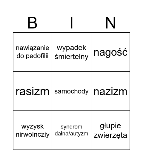 co kuba wyśle na Ig rels Bingo Card