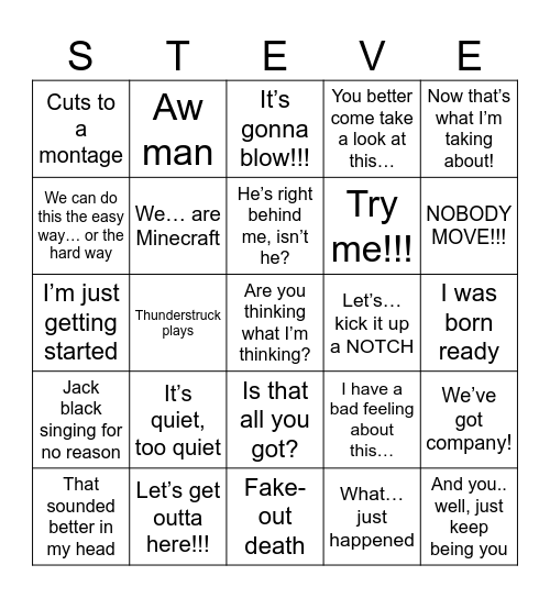 Minecraft Movie Bingo Card