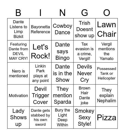 DMC Anime Bingo Card