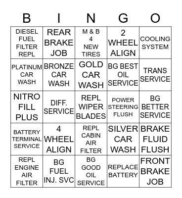 SERVICE SPIFF BINGO Card