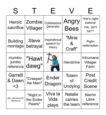 A Minecraft Movie Bingo Card