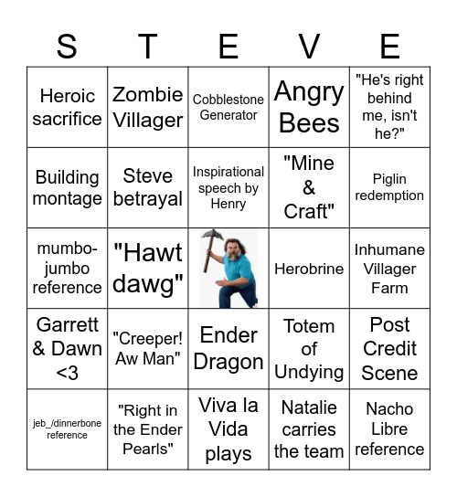 A Minecraft Movie Bingo Card