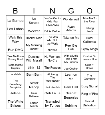 Cover Songs Bingo Card