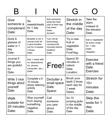 May 2025 Wellness Bingo Challenge Bingo Card