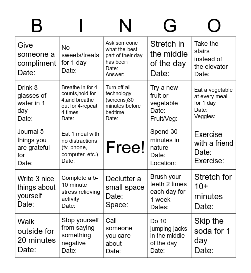 May 2025 Wellness Bingo Challenge Bingo Card