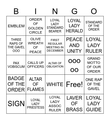 KY State Grand Assembly OGC Valerie E. Newsome  Chat & Chew Hosts: Paducah Assembly No. 92 Bingo Card