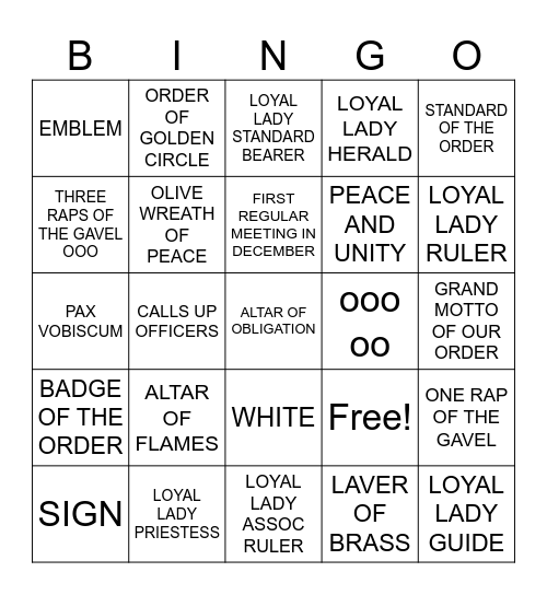 KY State Grand Assembly OGC Valerie E. Newsome  Chat & Chew Hosts: Paducah Assembly No. 92 Bingo Card