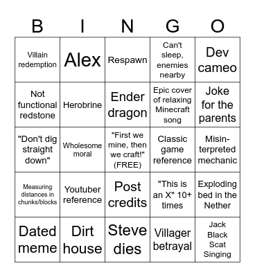 Minecraft Bingo Card