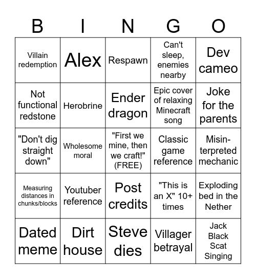Minecraft Bingo Card