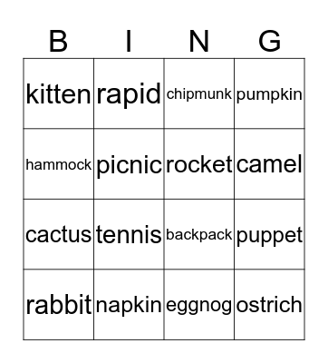 Blend 2 Closed Syllables Bingo Card