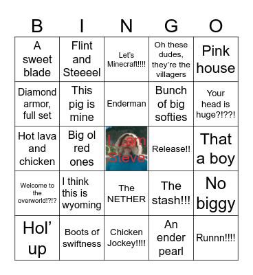 Minecraft movie Bingo Card