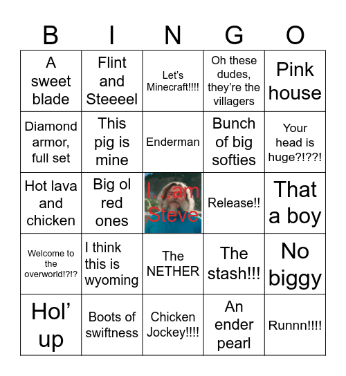 Minecraft movie Bingo Card