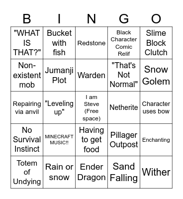 MINECRAFT MOVIE BINGO Card