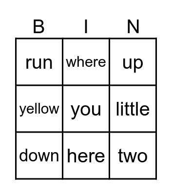 Fun Words Bingo Card