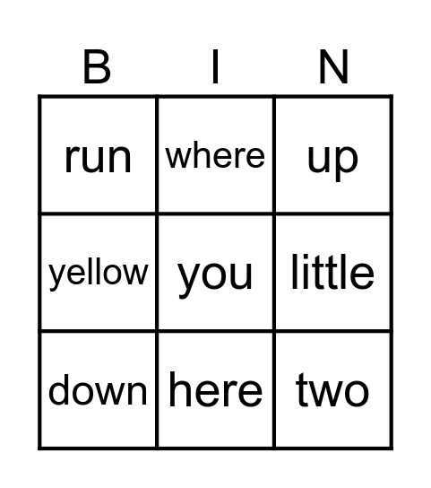 Fun Words Bingo Card