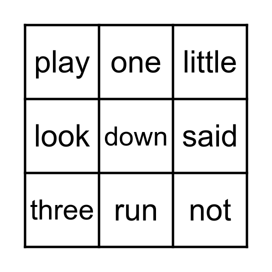 Fun Words Bingo Card