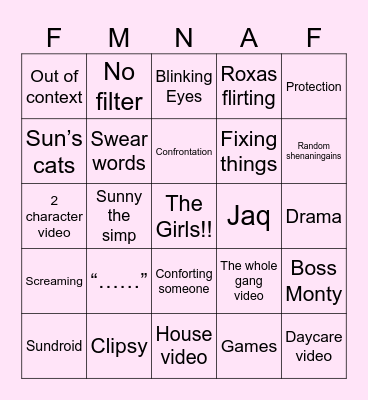 Femme Nights at Freddy’s Bingo Card