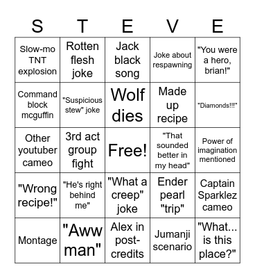 "A Minecraft Movie" Bingo Card