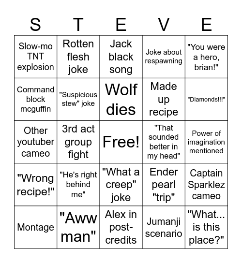 "A Minecraft Movie" Bingo Card