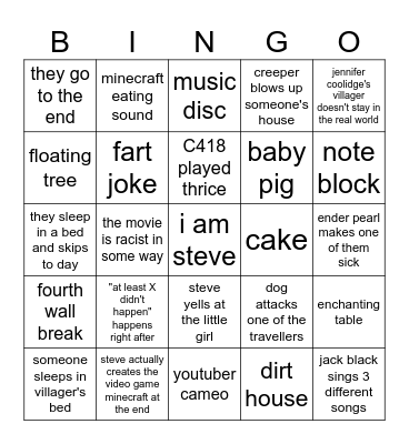 minecraft bingo Card
