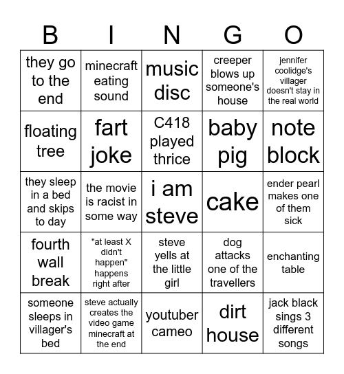 minecraft bingo Card