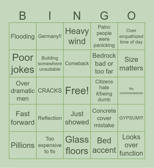 Architecture catastrophe Bingo Card