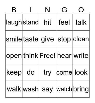 Verbs Bingo Card