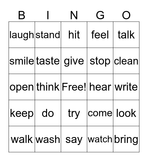 Verbs Bingo Card