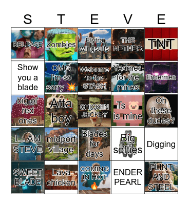 Minecraft Movie Bingo Card
